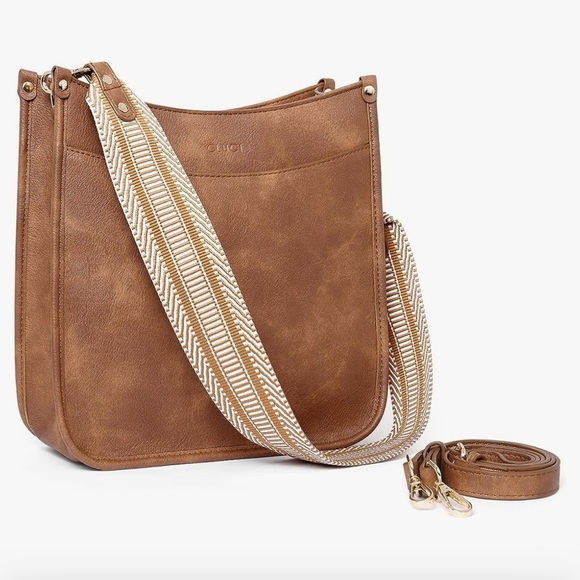 Cluci Handbags - Brown Leather Shoulder Bag with Striped Strap